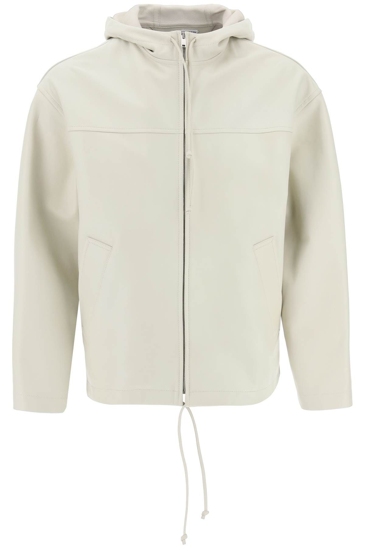 Bottega Veneta Leather Hooded Jacket With Hood In Neutral