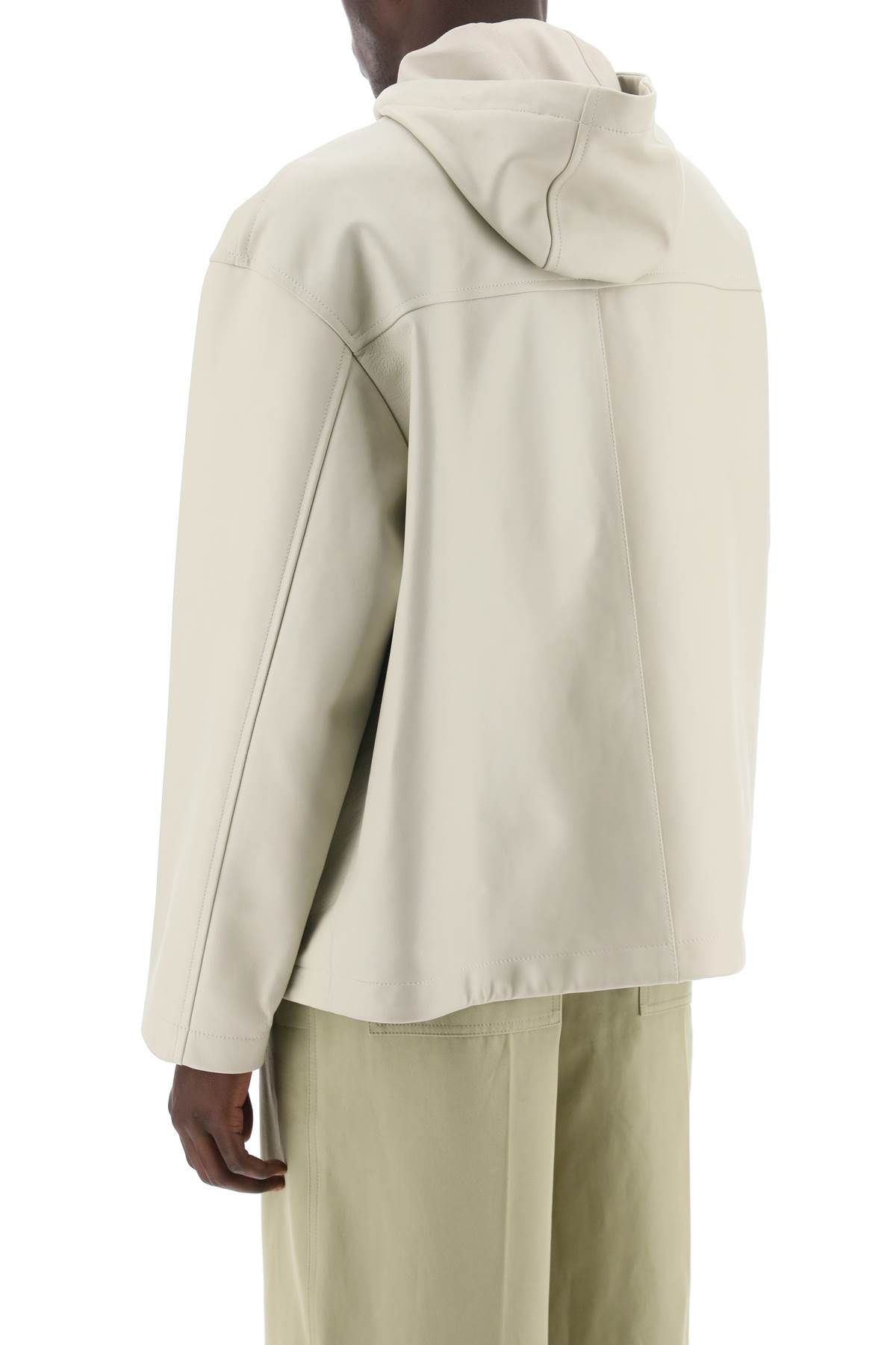 Shop Bottega Veneta Leather Hooded Jacket With Hood In Neutro