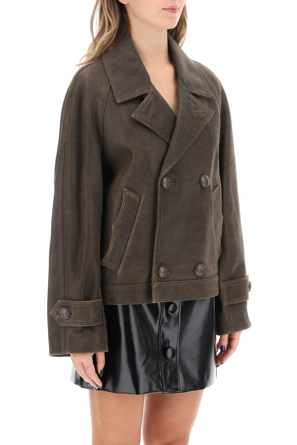 Shop Mvp Wardrobe Solferino Jacket In Vintage-effect Leather In Brown