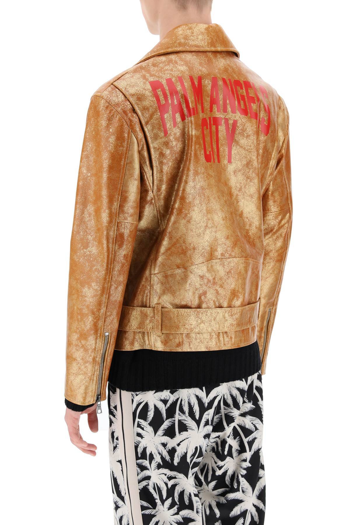 Shop Palm Angels Pa City Biker Jacket In Laminated Leather In Orange,gold