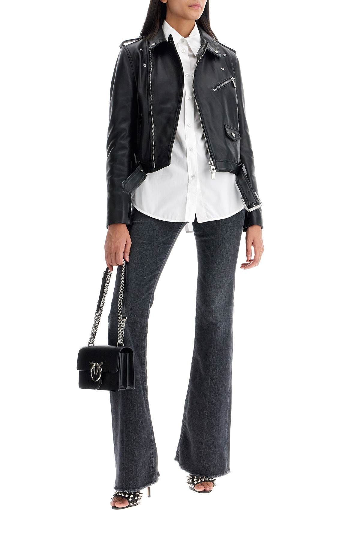 Shop Pinko Nappa Leather Biker Jacket In Black