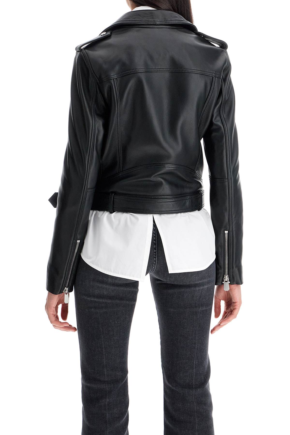 Shop Pinko Nappa Leather Biker Jacket In Black