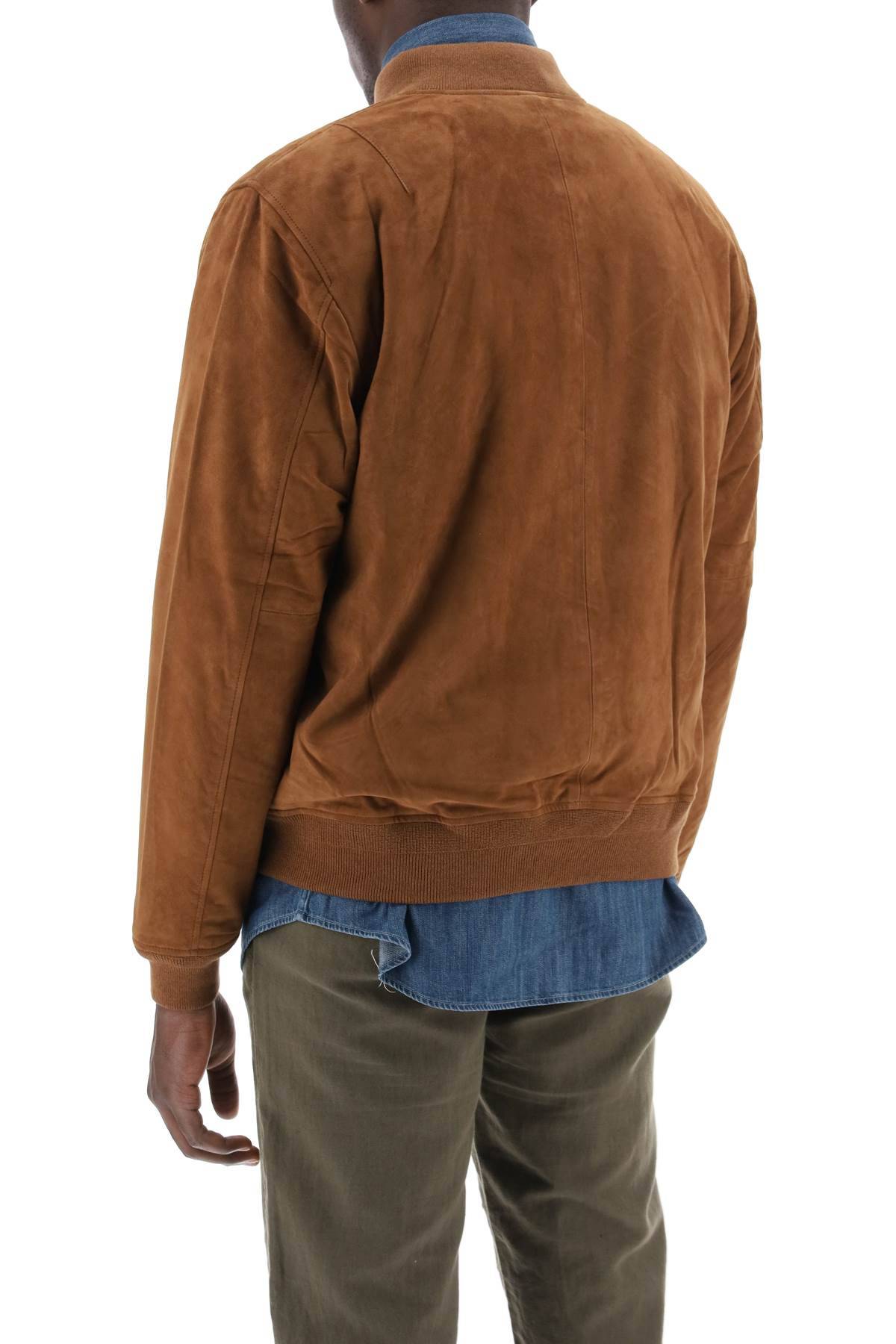 Shop Polo Ralph Lauren Suede Leather Bomber Jacket In Brown