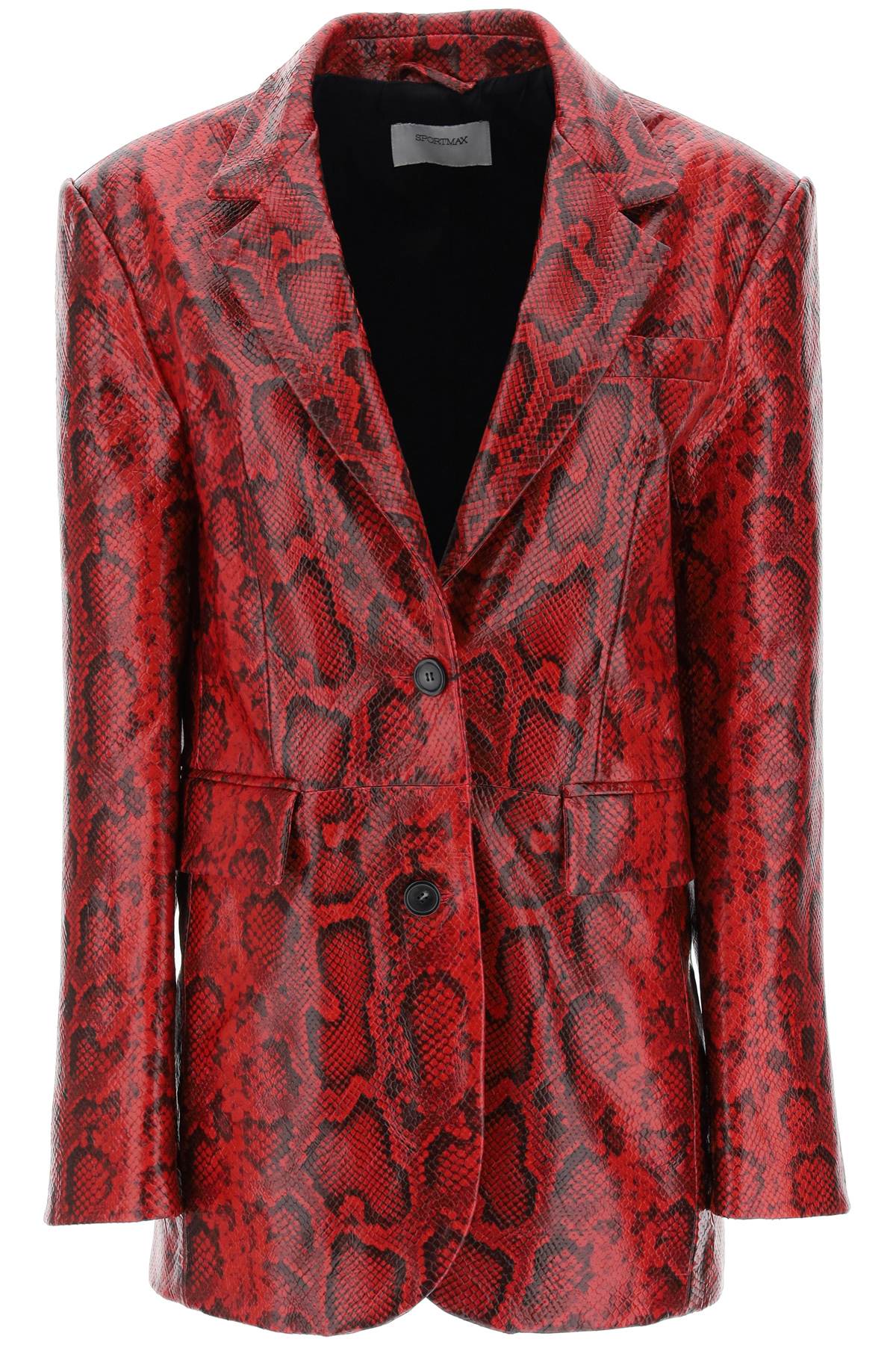 Shop Sportmax Fiorigi Snake-effect Leather Jacket In Red