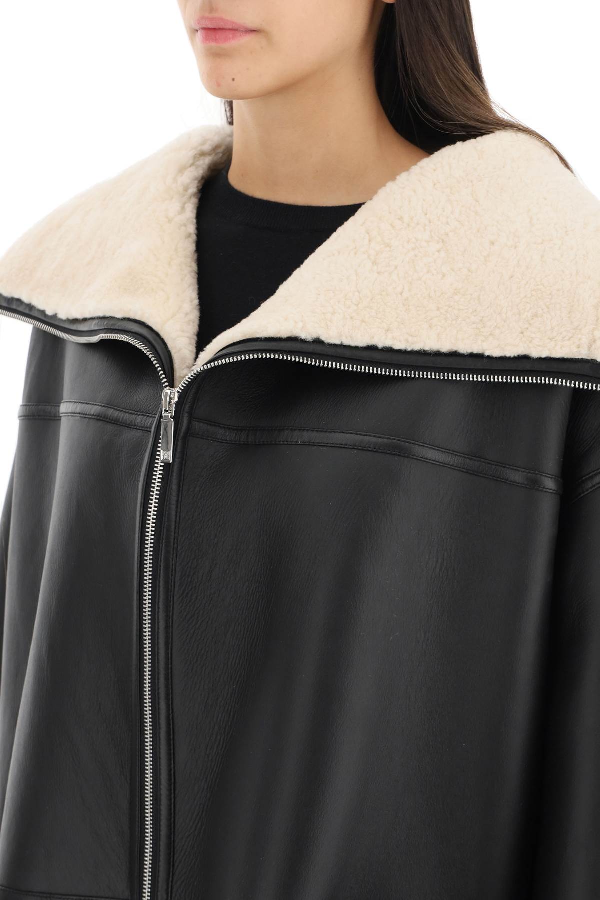 Shop Totême Oversized Shearling Jacket In Black