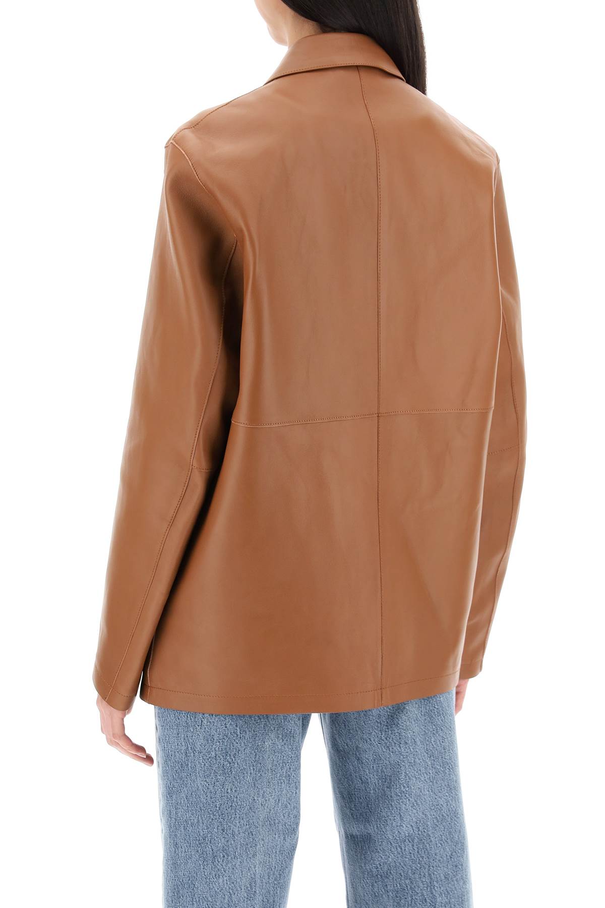 Shop Totême Single-breasted Leather Jacket In Brown