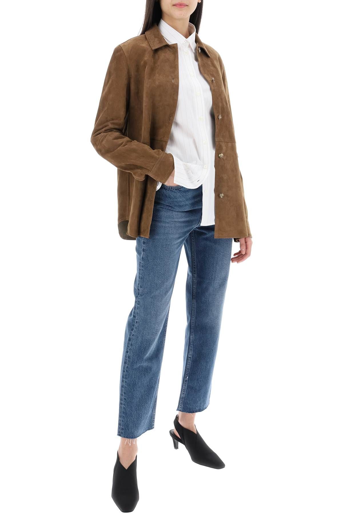 Shop Totême Suede Leather Overshirt For In Brown