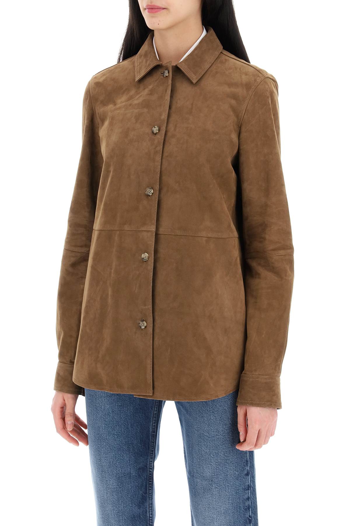Shop Totême Suede Leather Overshirt For In Brown