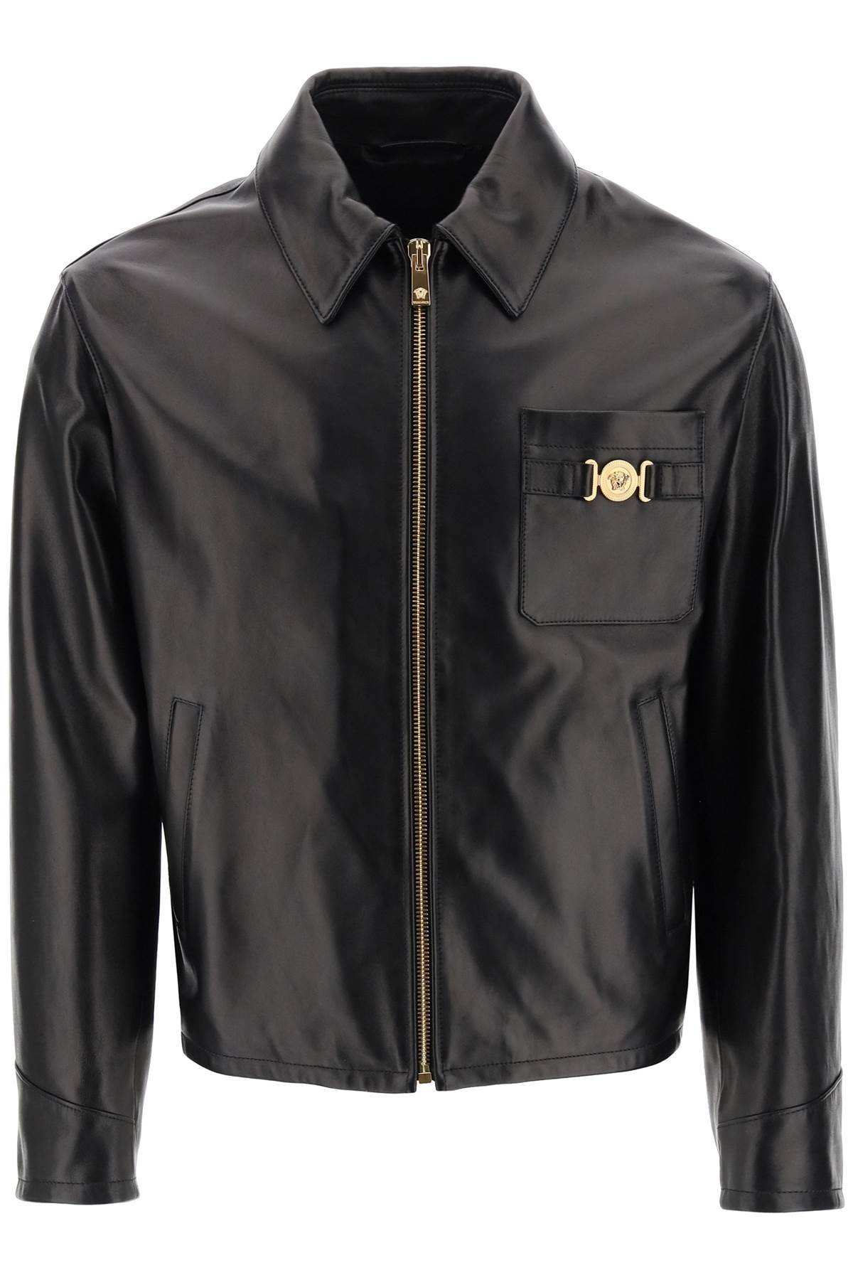 Shop Versace Leather Blouse Jacket In Black