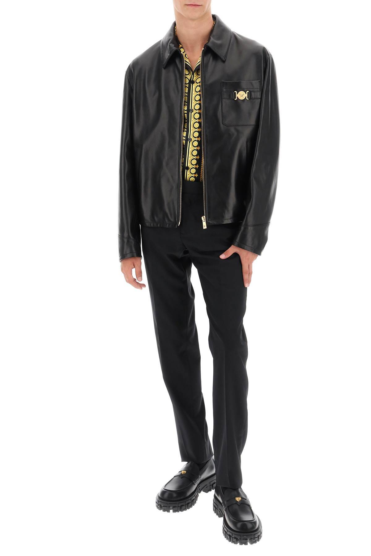 Shop Versace Leather Blouse Jacket In Black