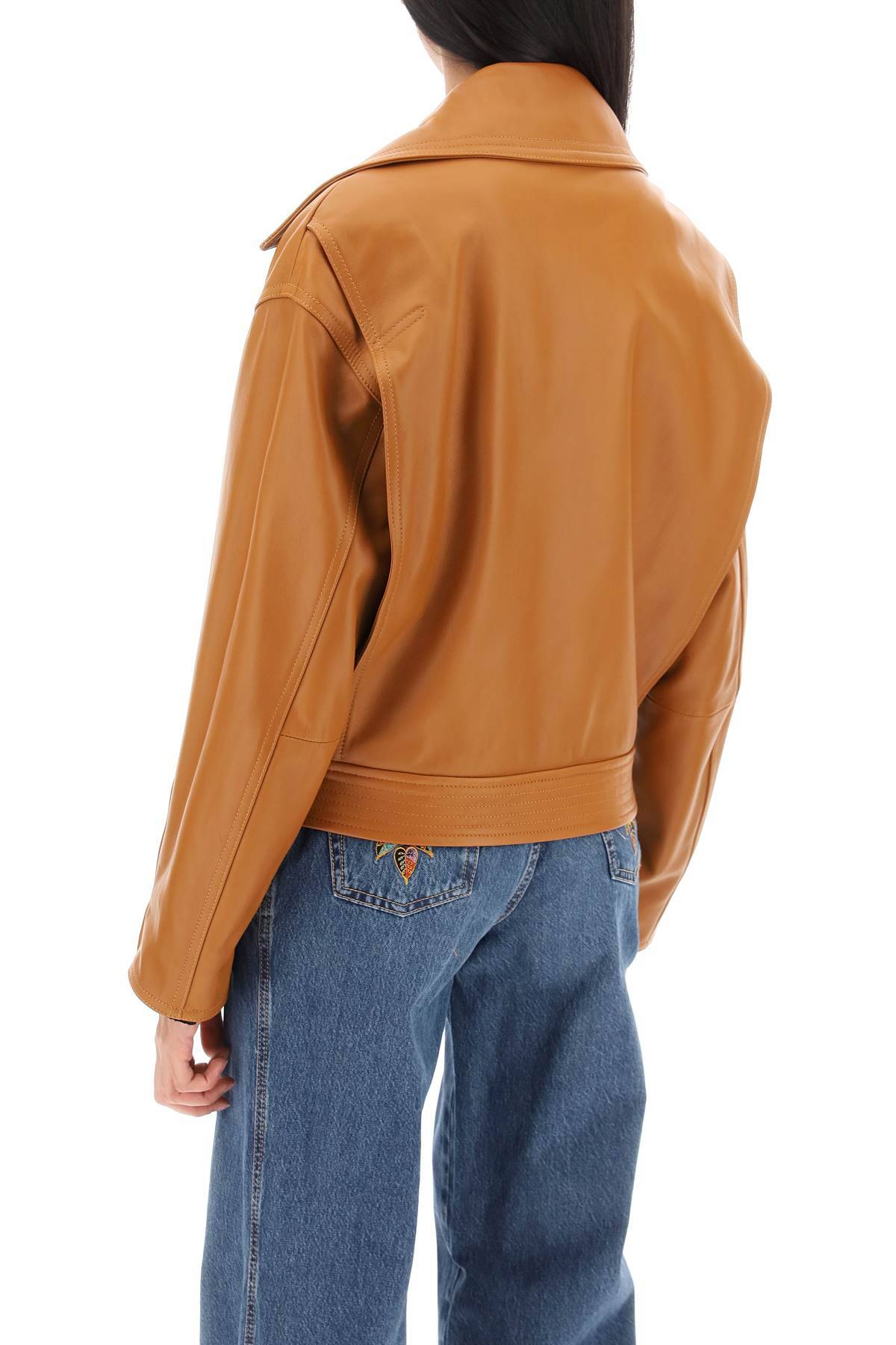 Shop Versace Biker Jacket In Leather In Brown