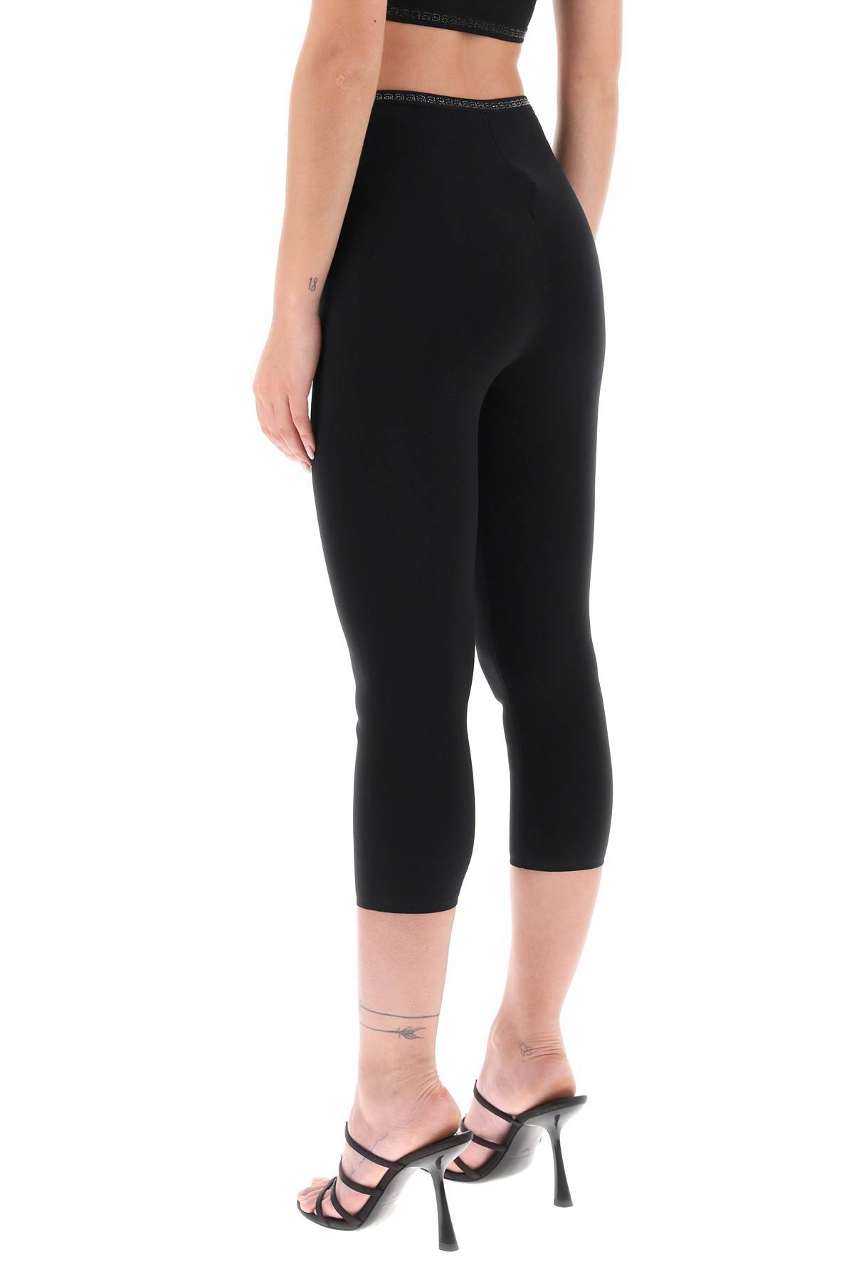 Shop Alexander Wang Cropped Leggings With Crystal-studded Logoed Band In Black