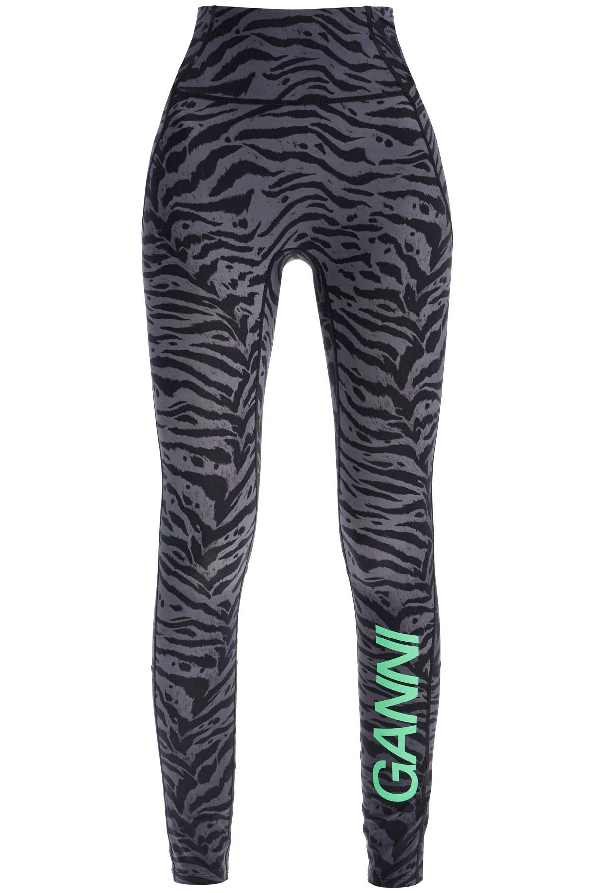 Shop Ganni Animal Print Sports Leggings In Grey