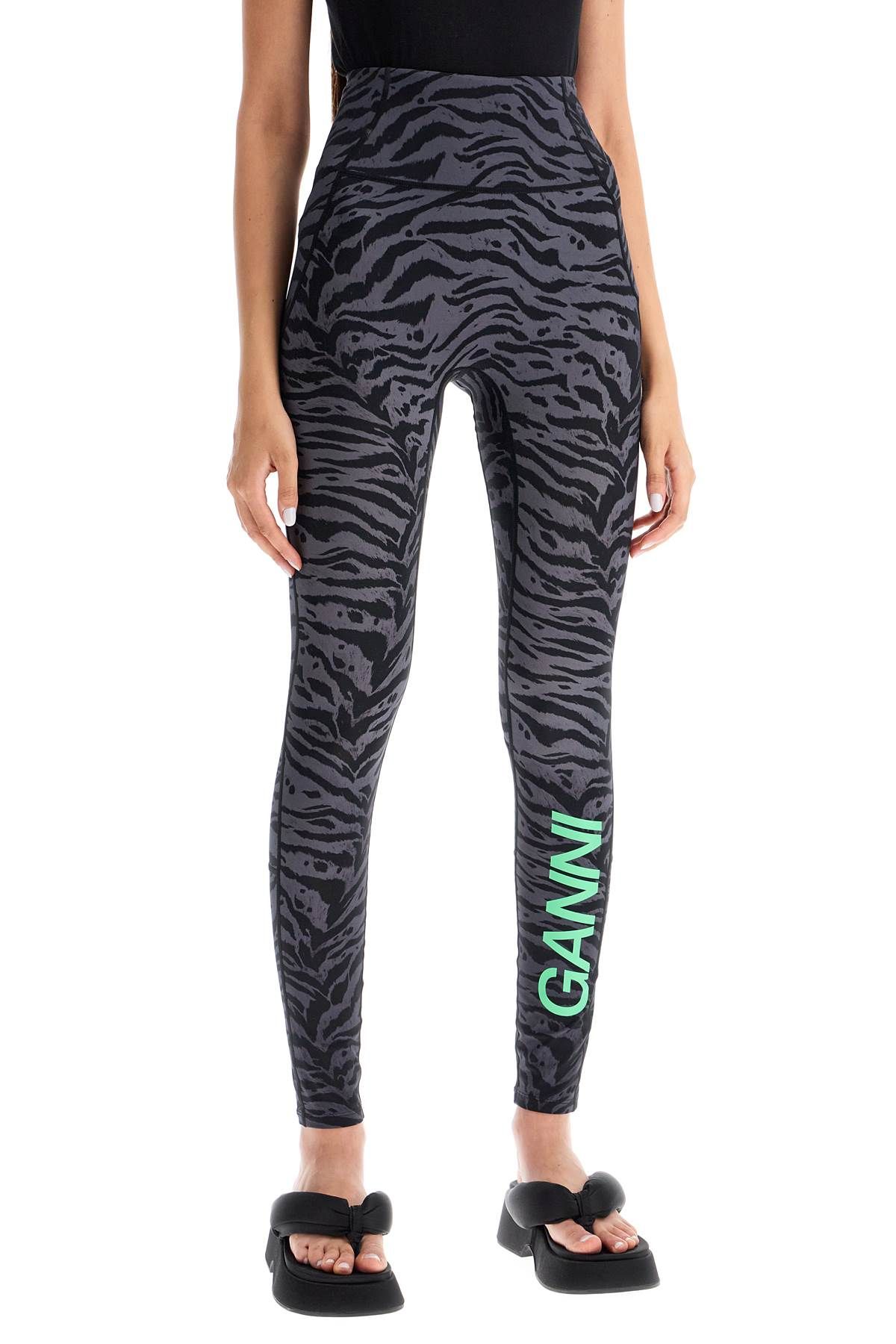 Shop Ganni Animal Print Sports Leggings In Grey