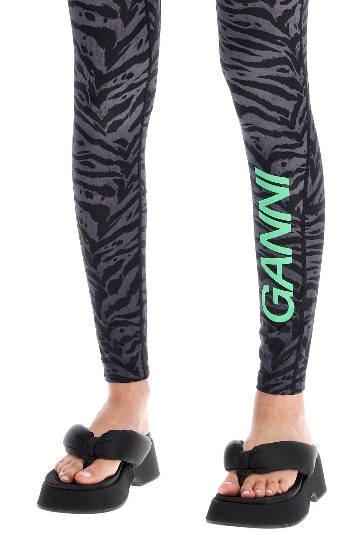 Shop Ganni Animal Print Sports Leggings In Grey