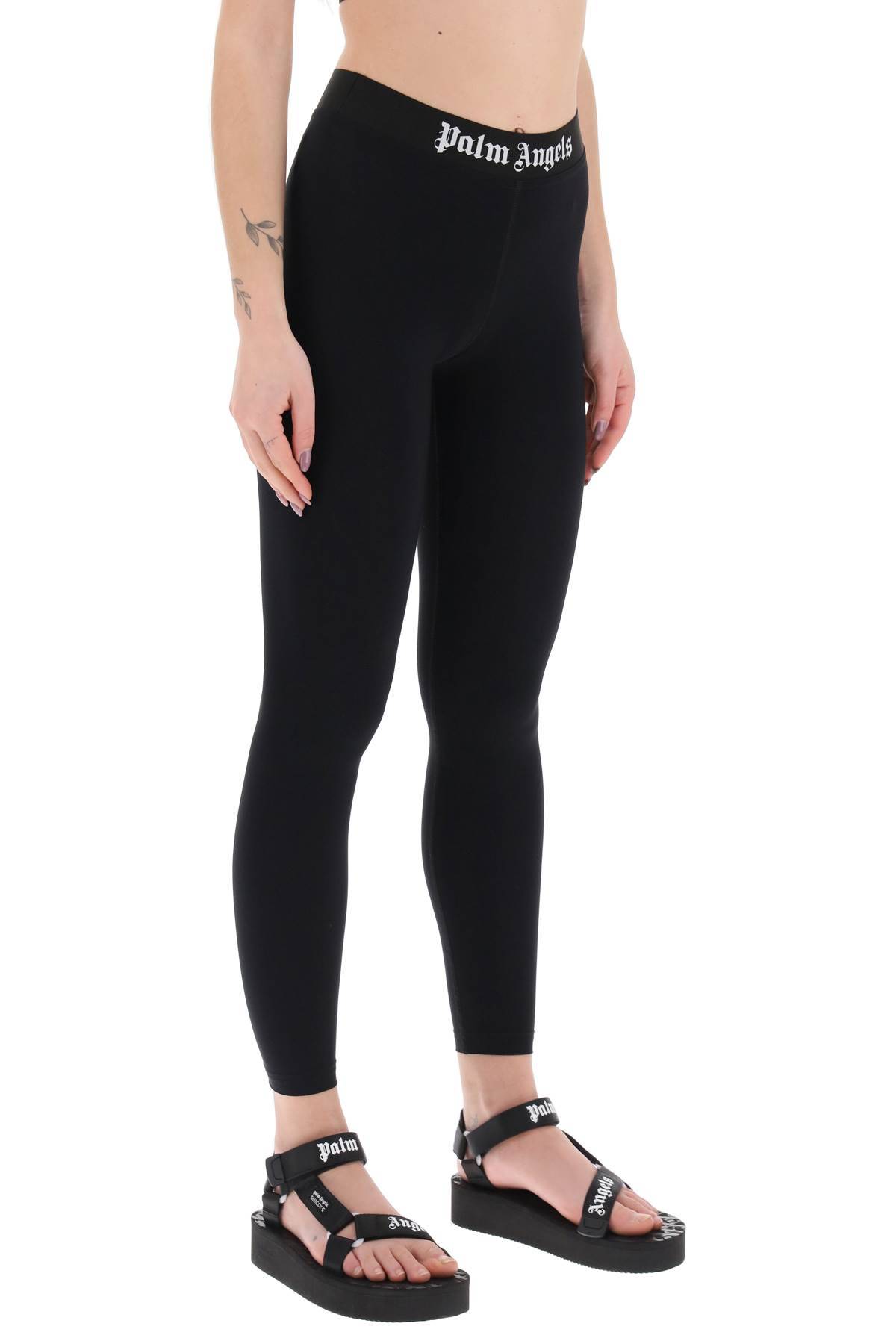 Shop Palm Angels Sporty Leggings With Branded Stripe In Black