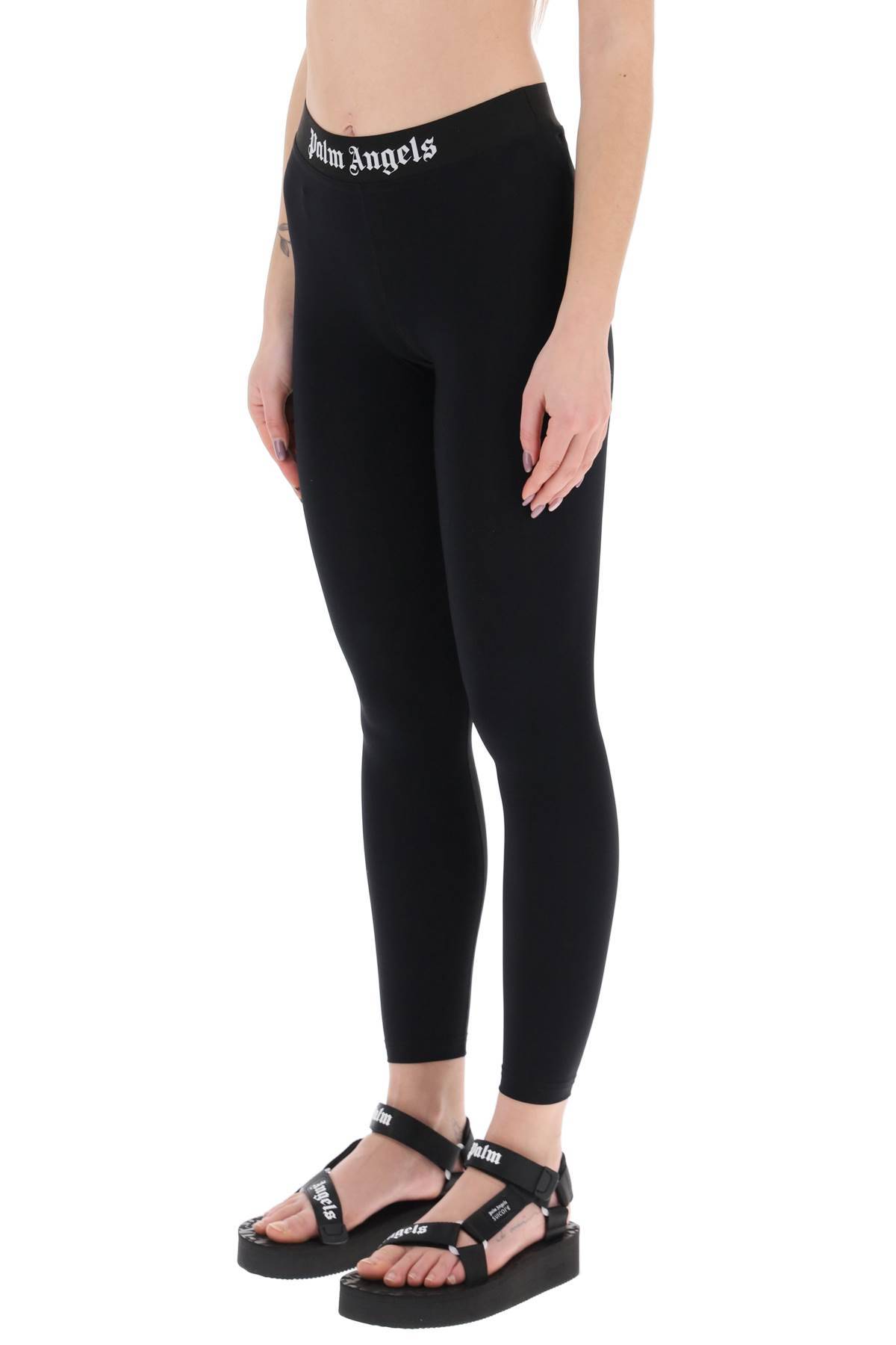 Shop Palm Angels Sporty Leggings With Branded Stripe In Black