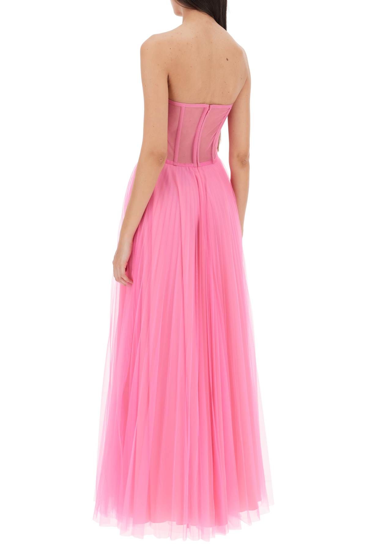Shop 19:13 Dresscode Tulle Long Bustier Dress In Fluo,fuchsia