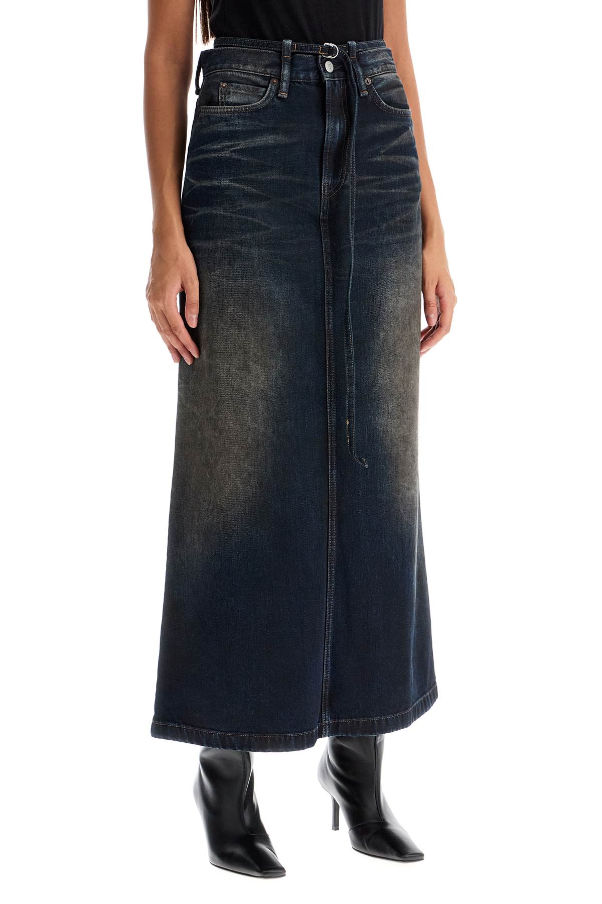 Shop Acne Studios Maxi Denim Skirt With Waist Strap In Blue