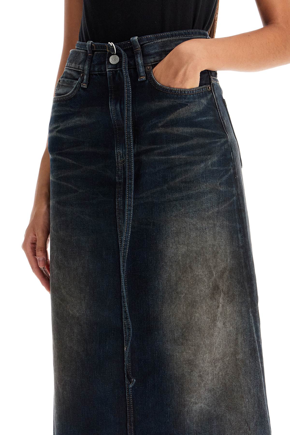 Shop Acne Studios Maxi Denim Skirt With Waist Strap In Blue