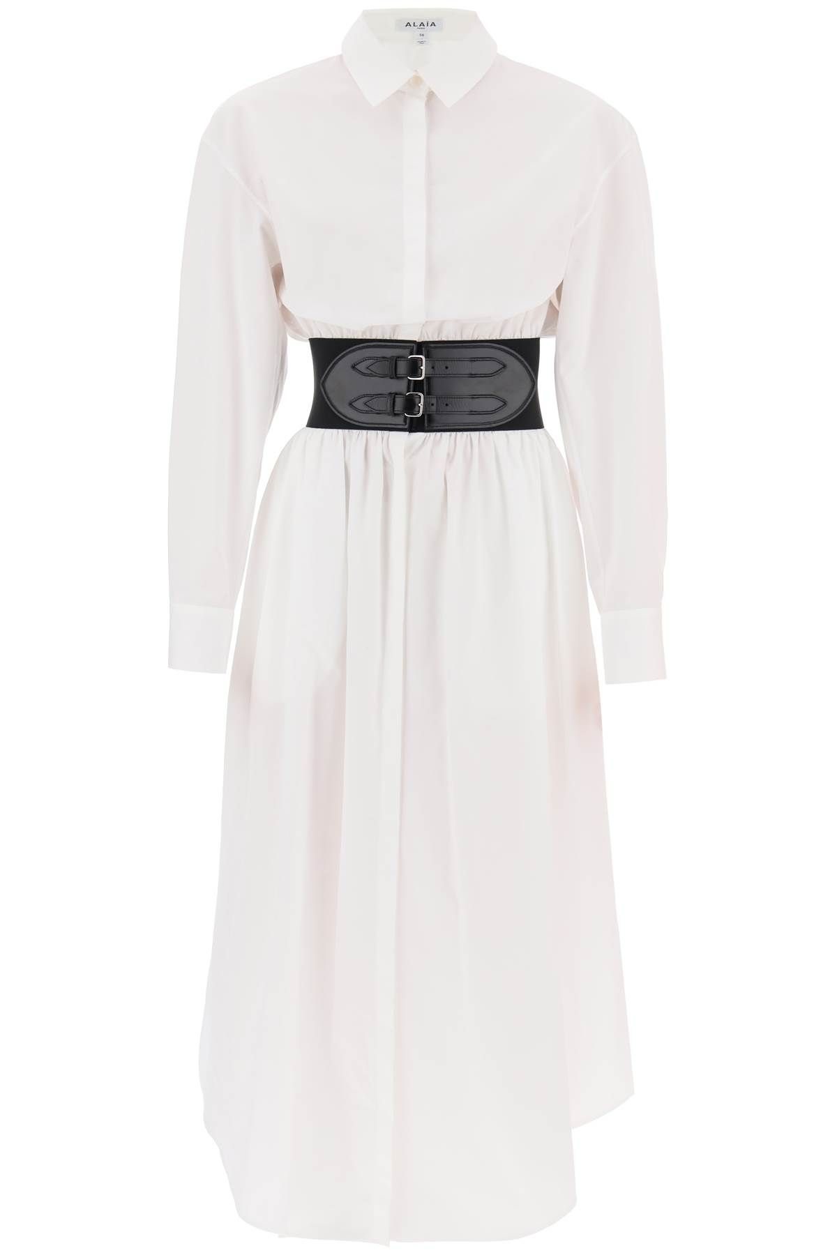 Shop Alaïa Poplin Chemisier With Belt In White