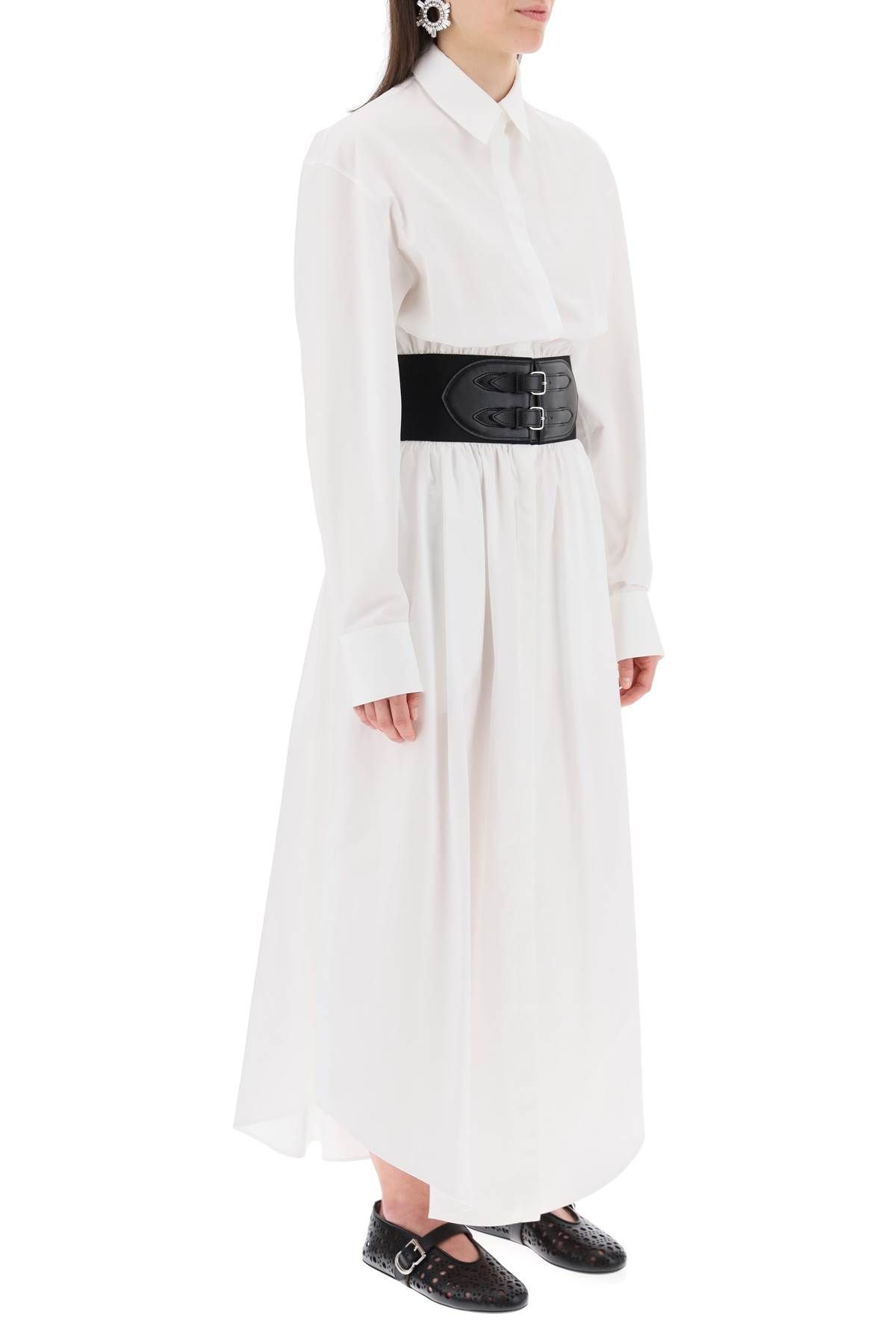 Shop Alaïa Poplin Chemisier With Belt In White