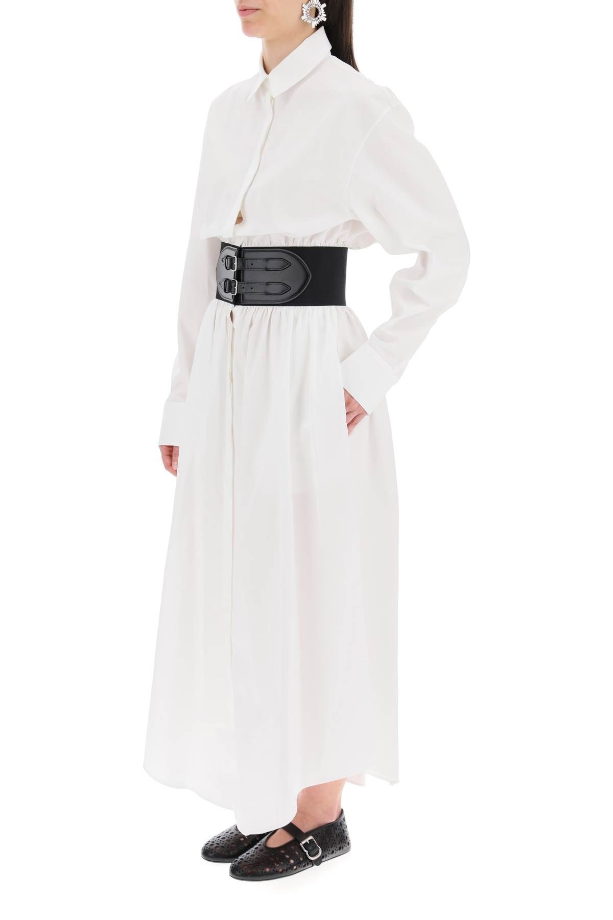 Shop Alaïa Poplin Chemisier With Belt In White