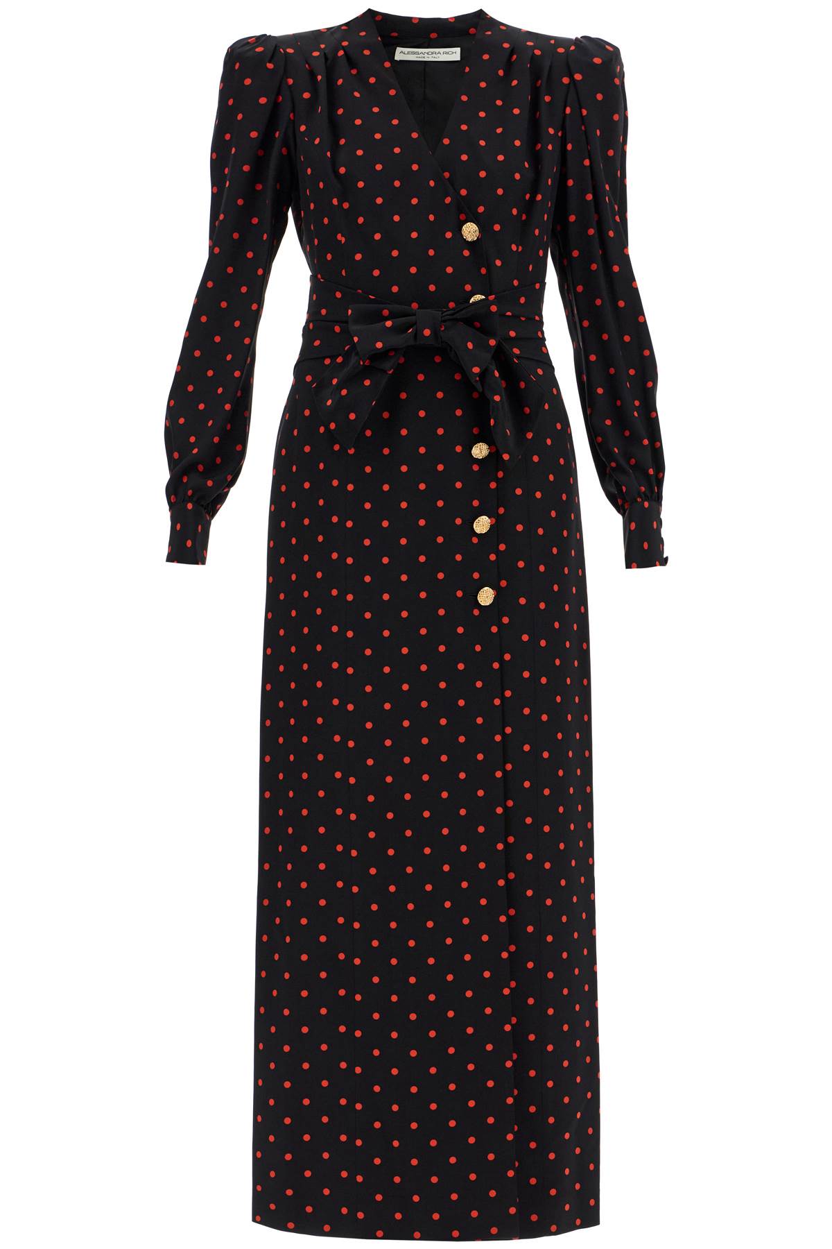 Shop Alessandra Rich Silk Maxi Dress With Polka Dots In Black