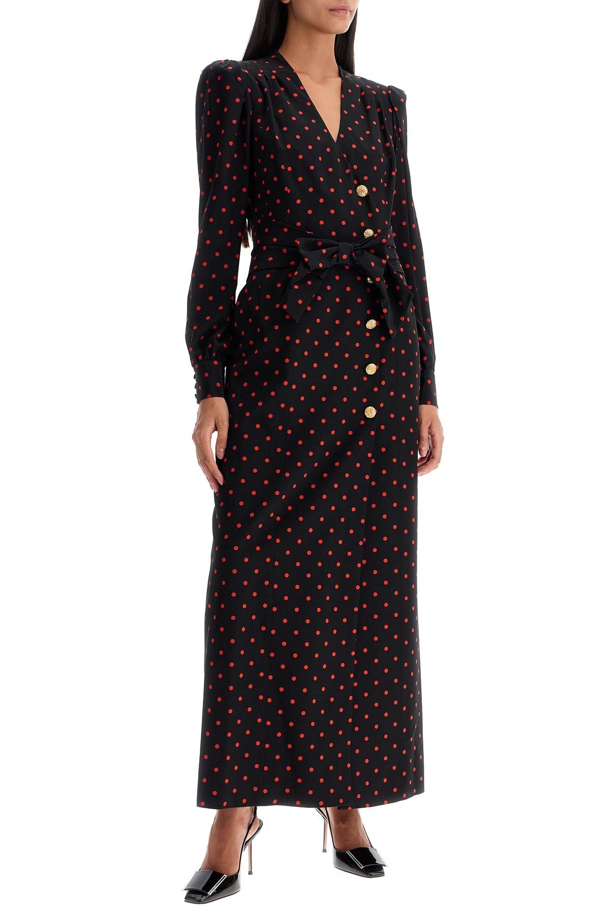 Shop Alessandra Rich Silk Maxi Dress With Polka Dots In Black