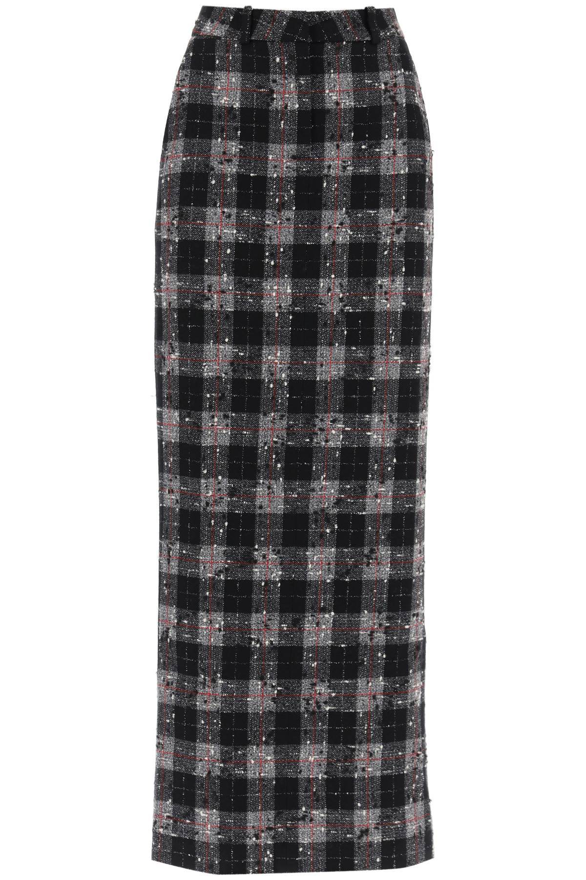 Alessandra Rich Maxi Skirt In Boucle' Fabric With Check Motif In Black