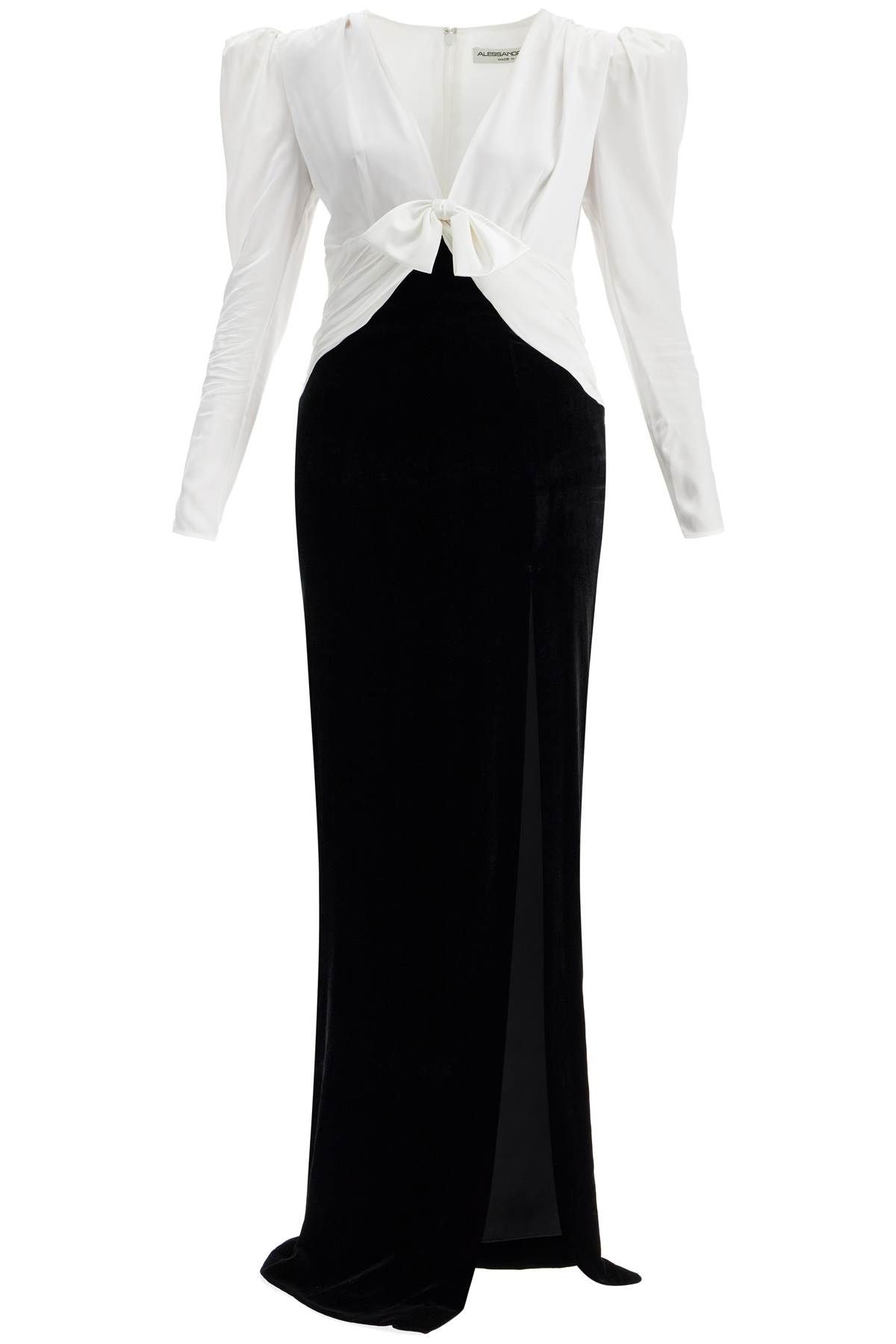 Shop Alessandra Rich Long Silk And Velvet Dress In White