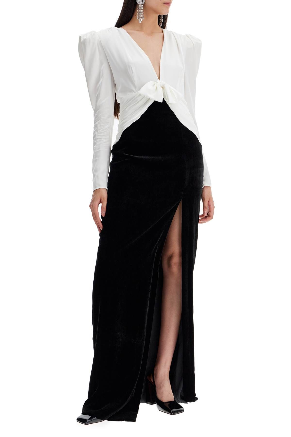 Shop Alessandra Rich Long Silk And Velvet Dress In White