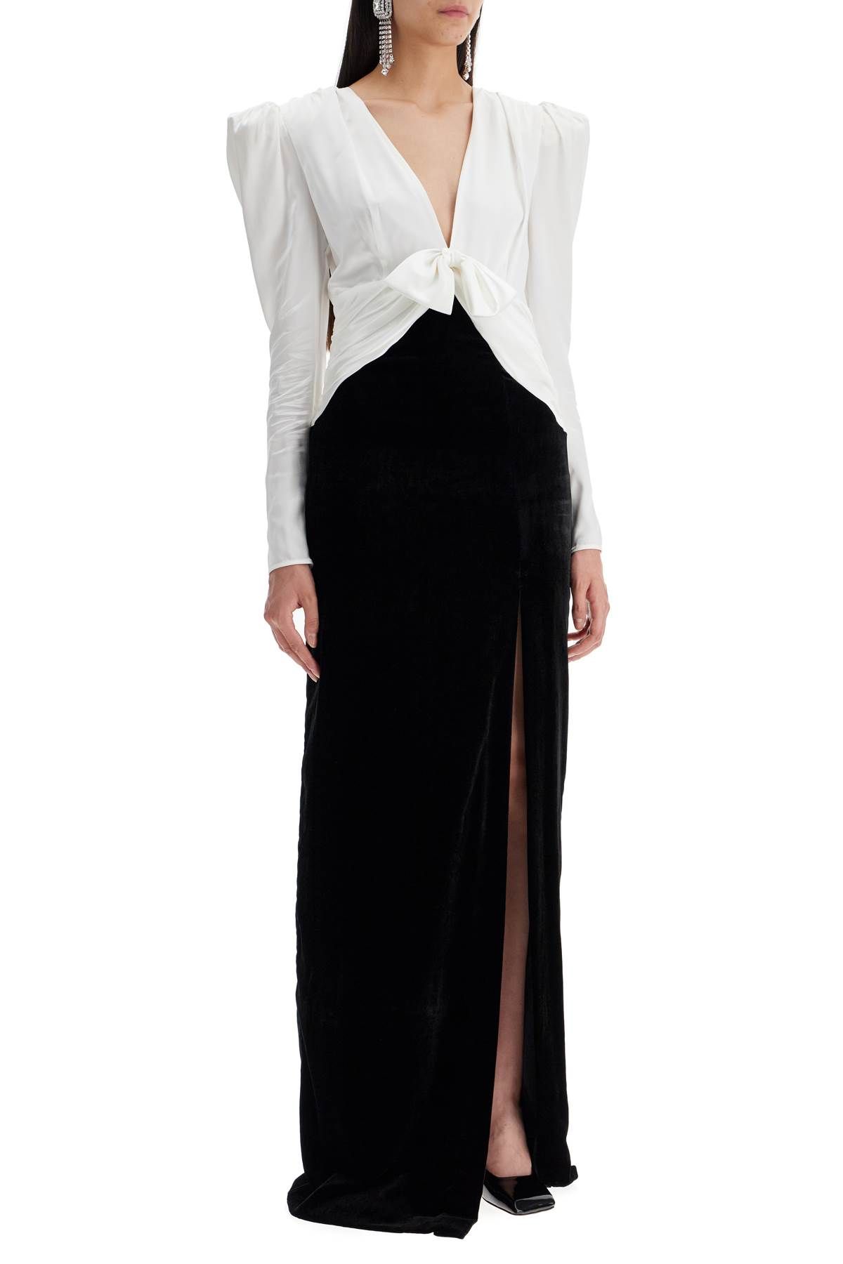 Shop Alessandra Rich Long Silk And Velvet Dress In White