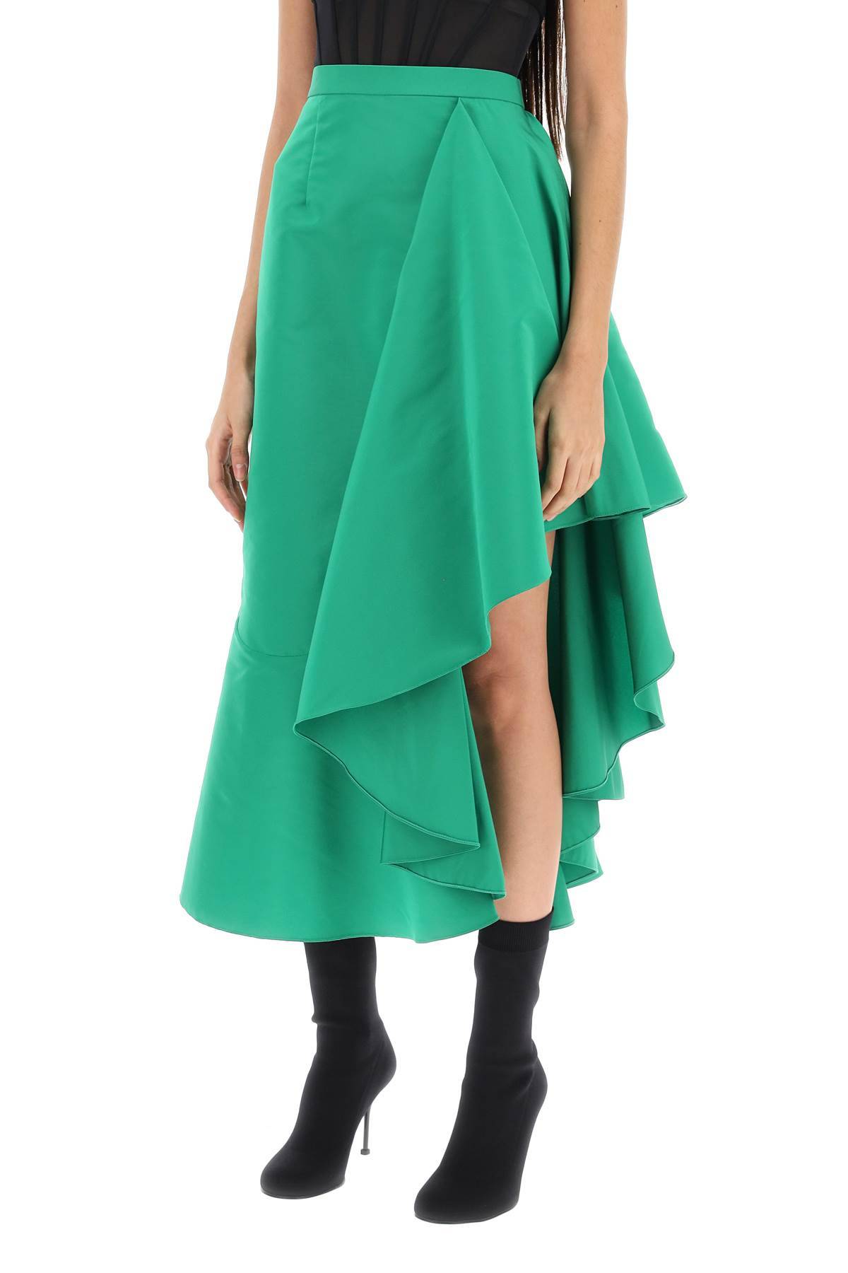 Shop Alexander Mcqueen Asymmetric Skirt With Maxi Flounce In Green