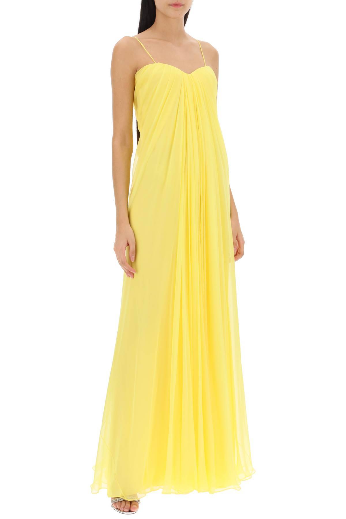 Shop Alexander Mcqueen Silk Chiffon Bustier Gown In Yellow