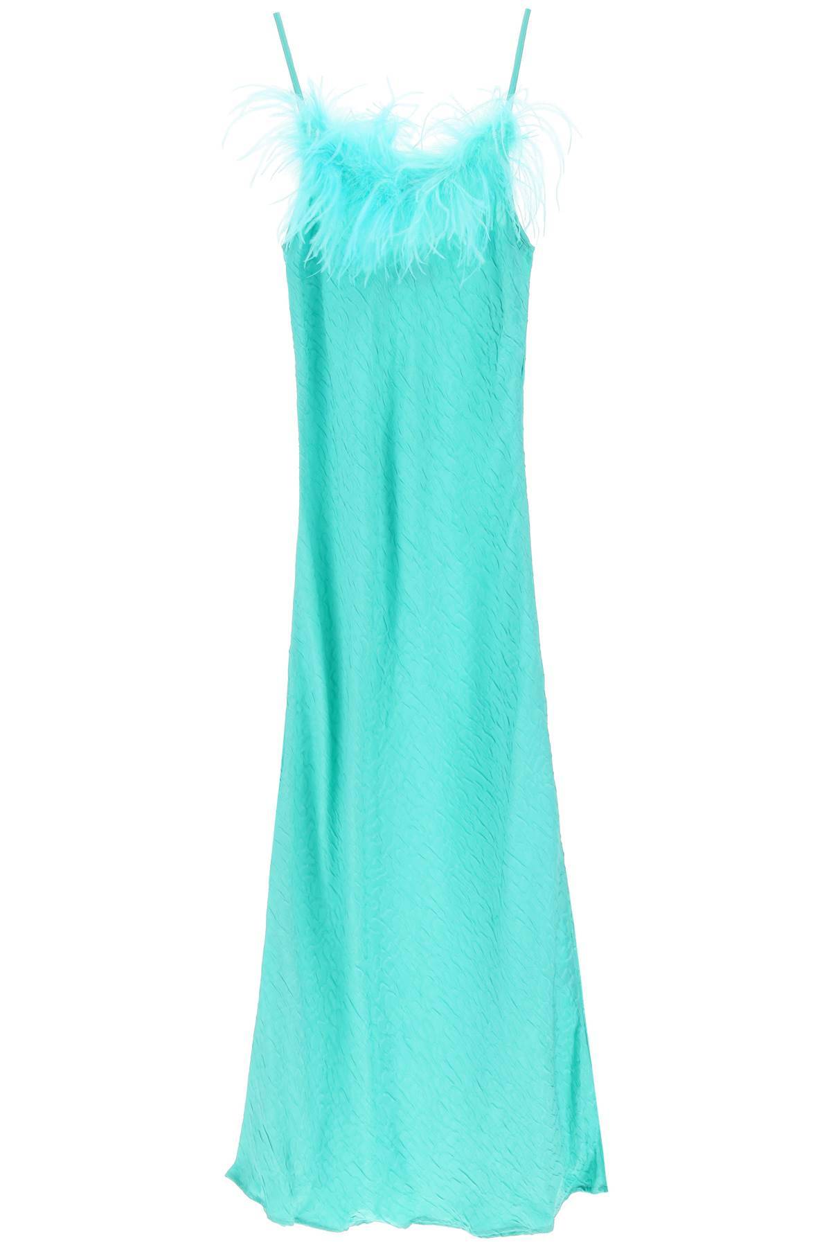 Shop Art Dealer 'ella' Maxi Slip Dress In Jacquard Satin With Feathers In Green