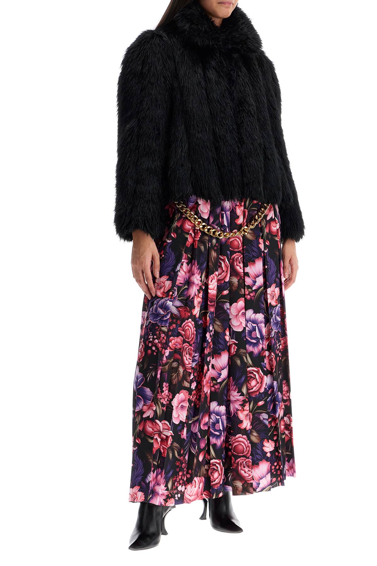 Shop Balenciaga Pleated Skirt With Chain Detail In Multicolor