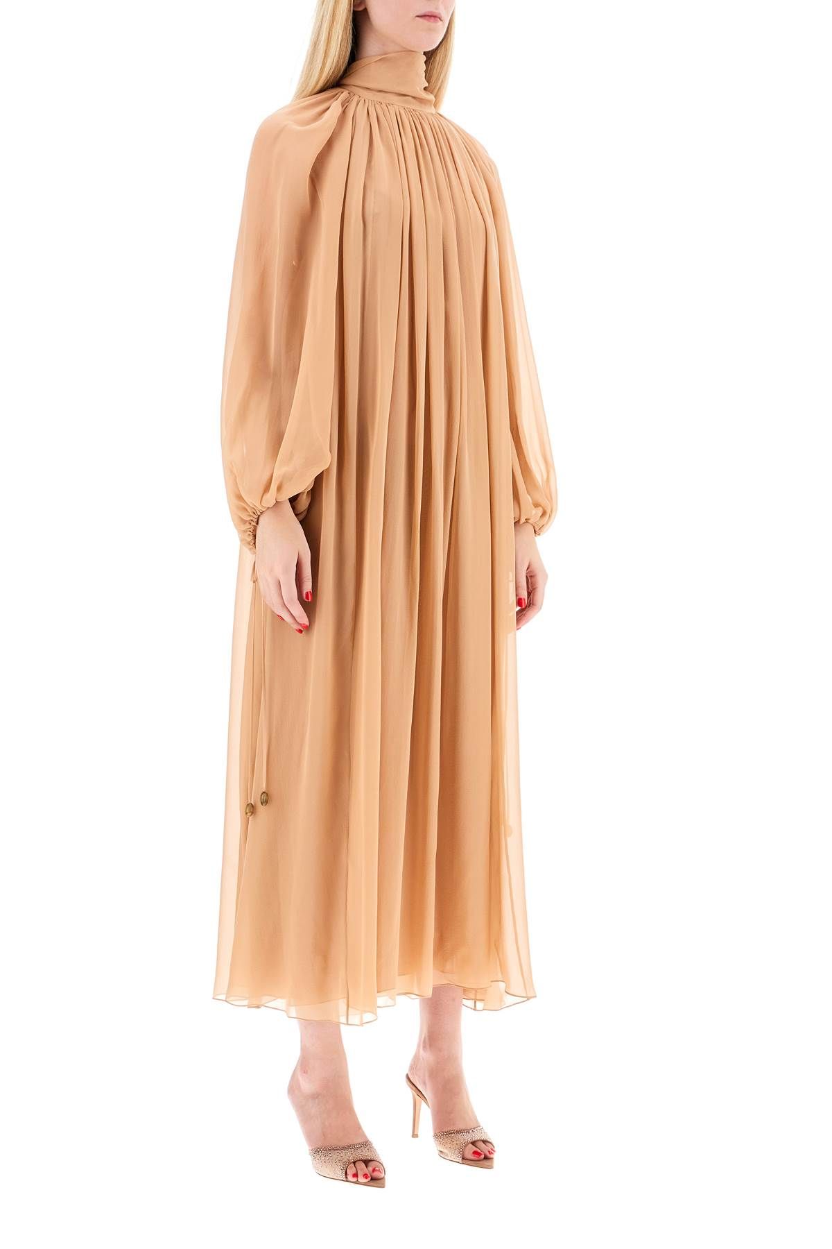 Shop Chloé Long Silk Georgette Dress In Nine In Beige