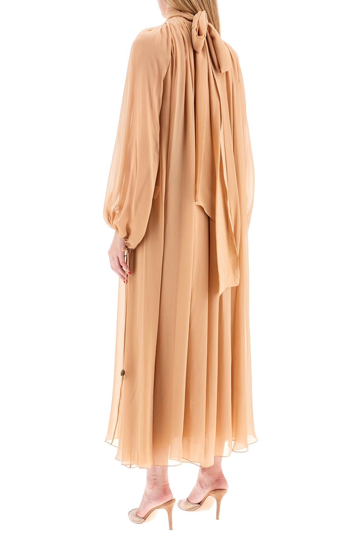 Shop Chloé Long Silk Georgette Dress In Nine In Beige