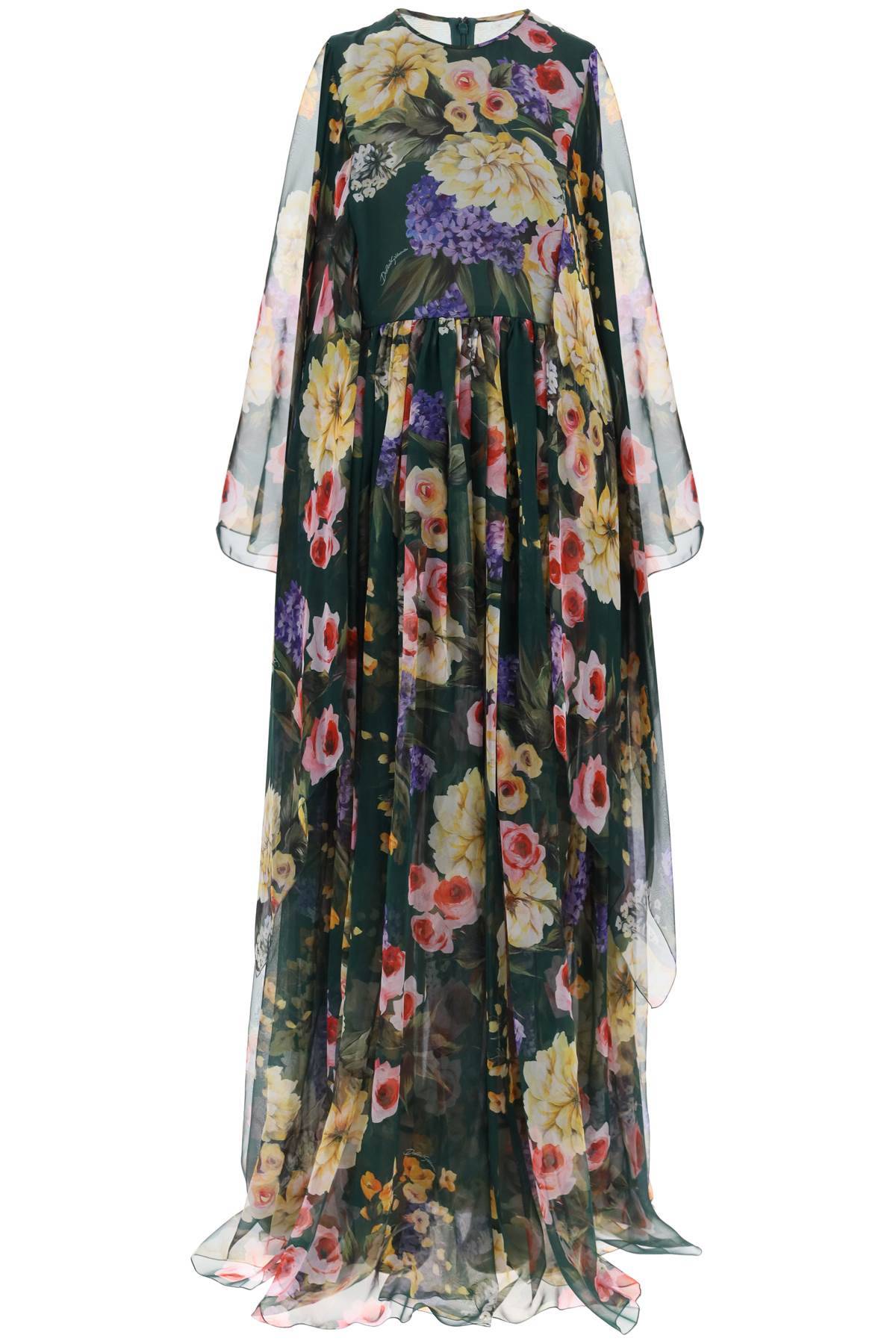 Shop Dolce & Gabbana Chiffon Maxi Dress With Garden Print In Green