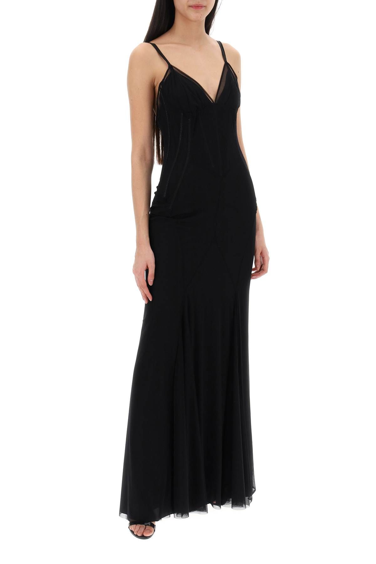 Shop Dolce & Gabbana Stretch Tulle Maxi Bustier Dress In In Black