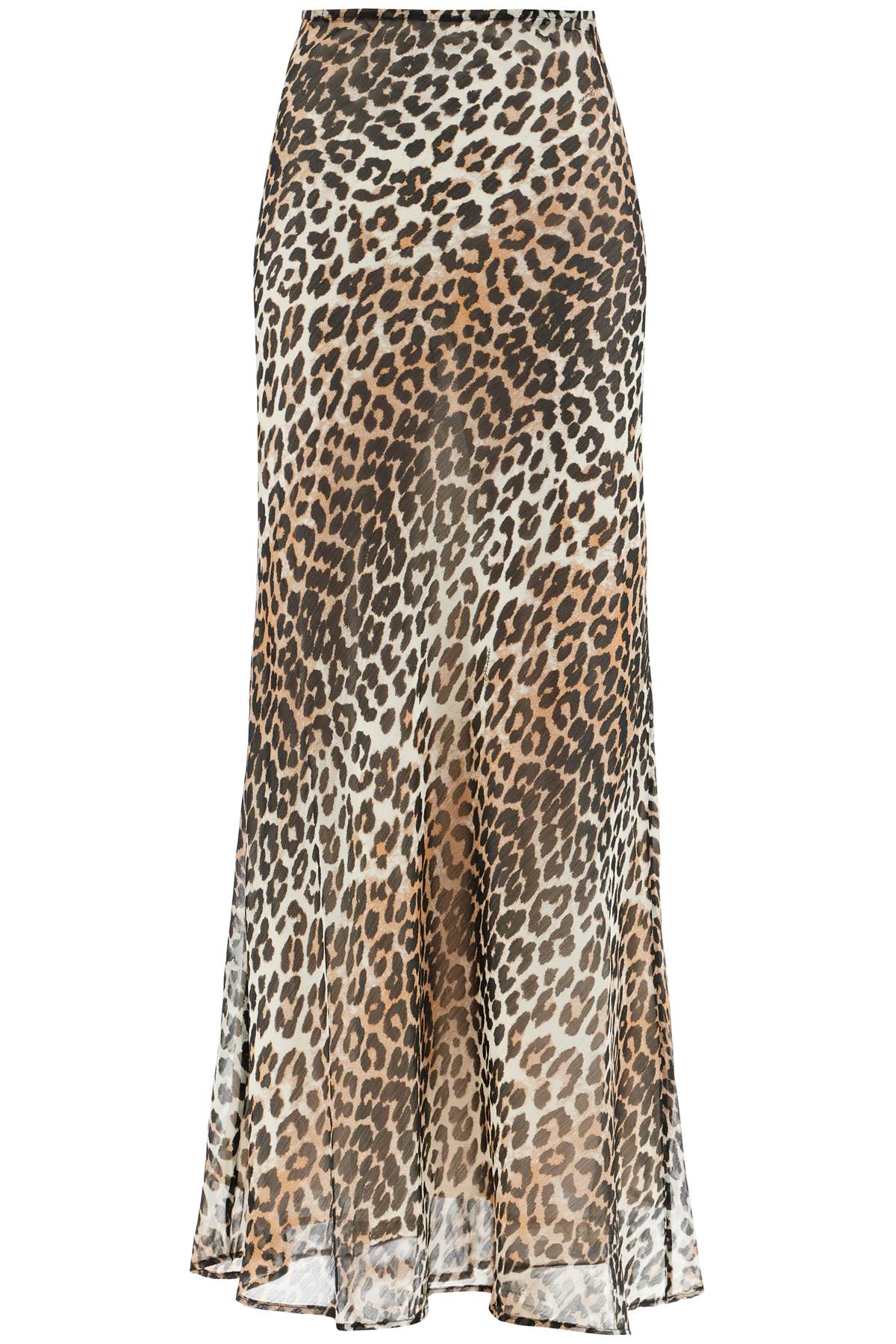 Shop Ganni Long Chiffon Animal Print Maxi Skirt In Beige