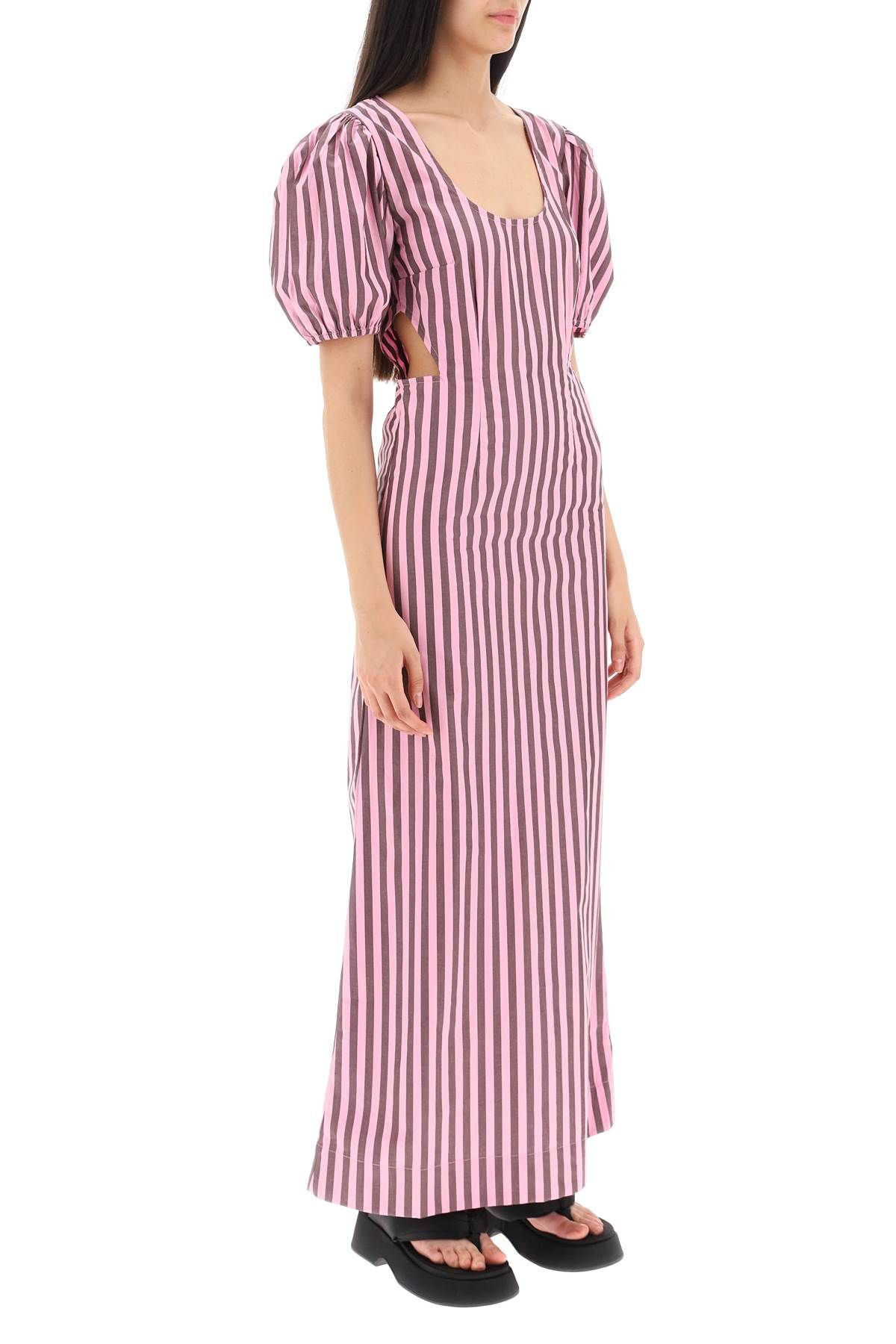 Shop Ganni Striped Maxi Dress With Cut-outs In Pink,brown