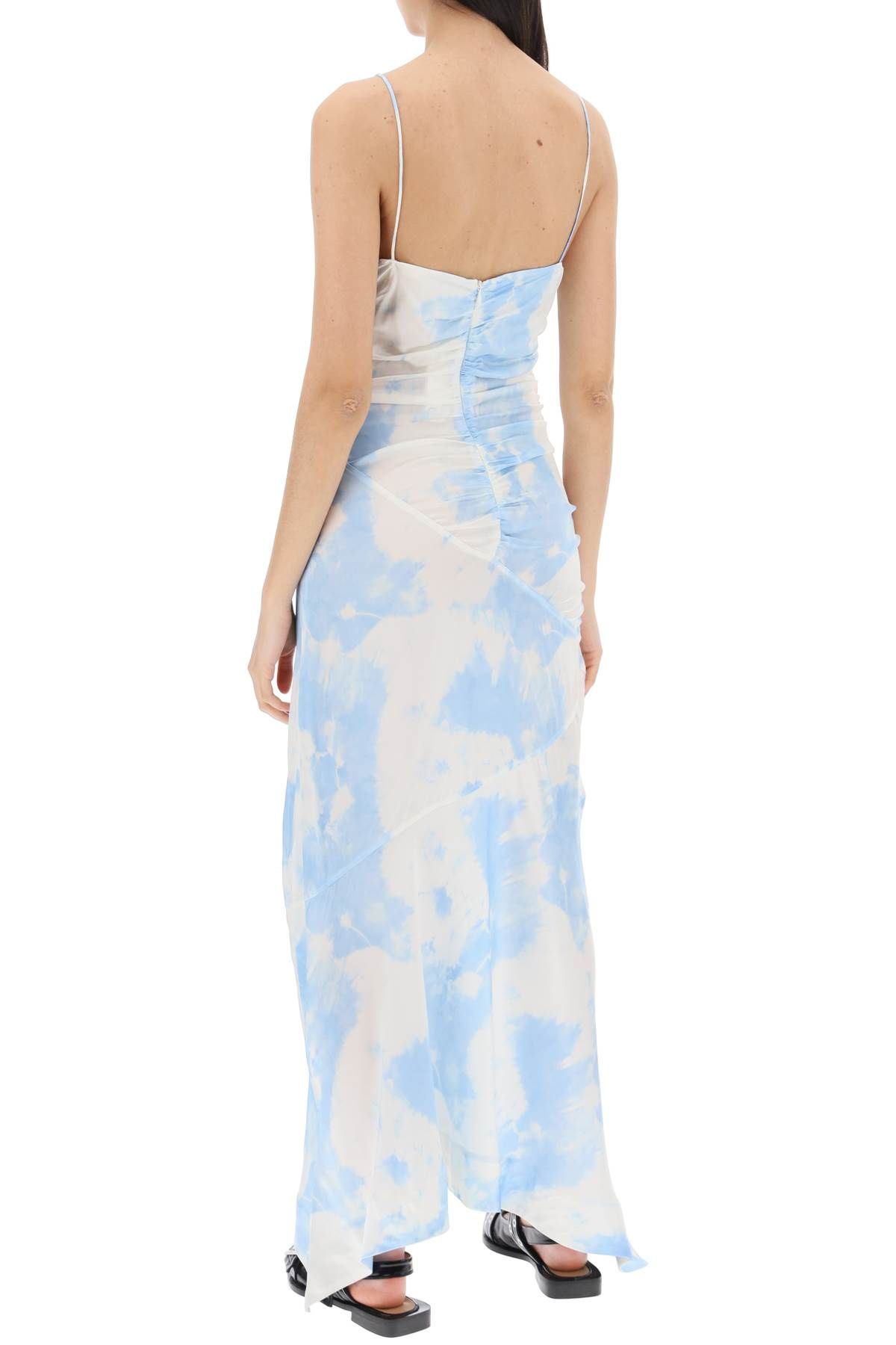 Shop Ganni Maxi Printed Tie-dye Satin Dress With R In White,light Blue