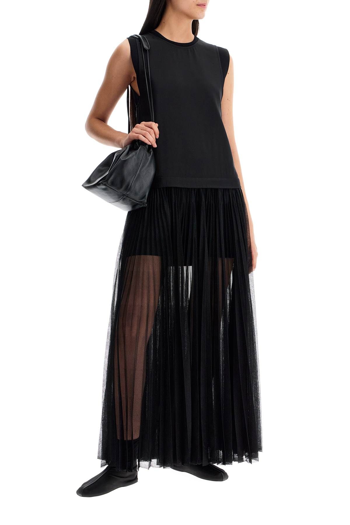 Shop Jil Sander Layered Dress With Pleated Skirt In Black