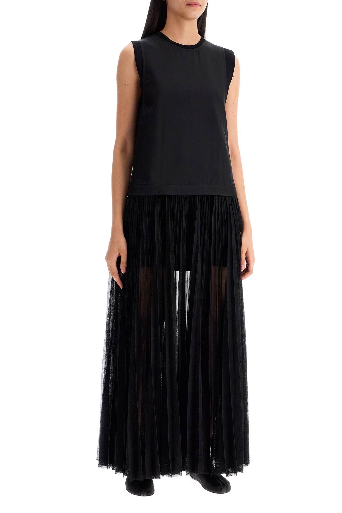 Shop Jil Sander Layered Dress With Pleated Skirt In Black