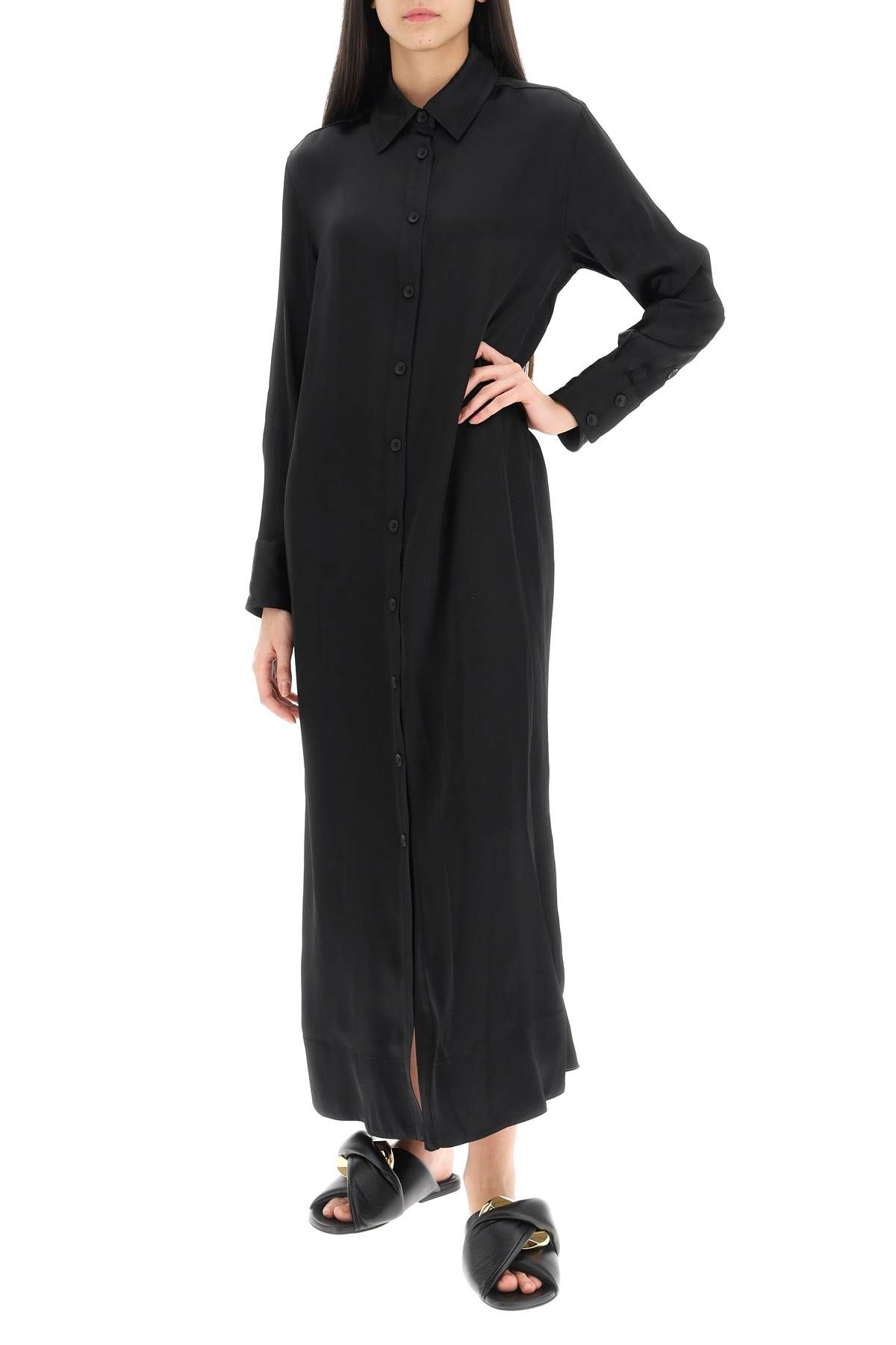 Shop Loulou Studio 'ara' Long Shirt Dress In Satin In Black