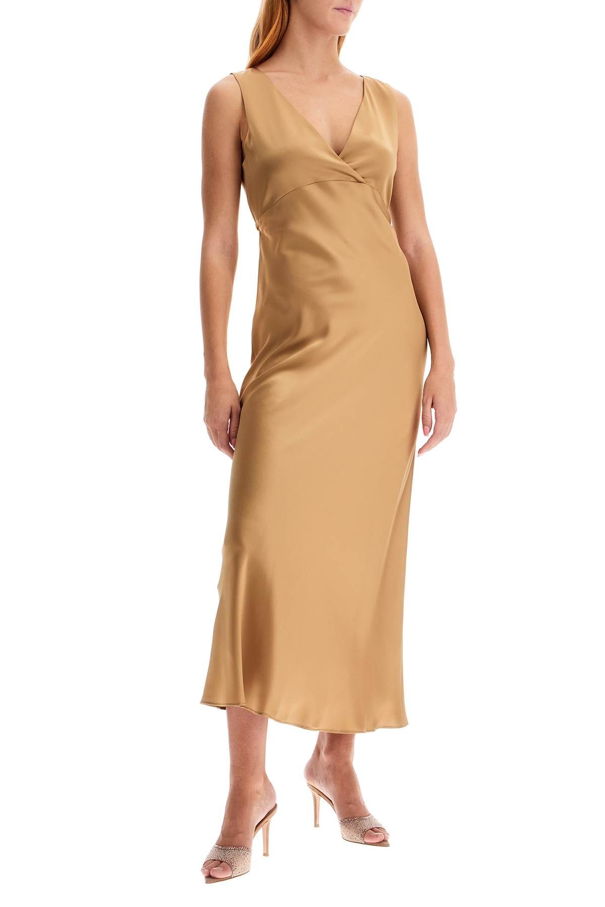 Shop Max Mara Sleeveless Long Satin Dress In Neutro