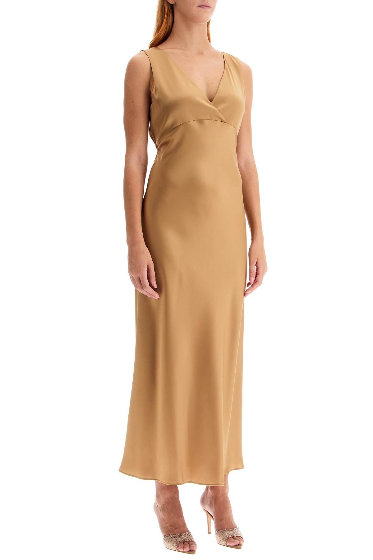 Shop Max Mara Sleeveless Long Satin Dress In Neutro