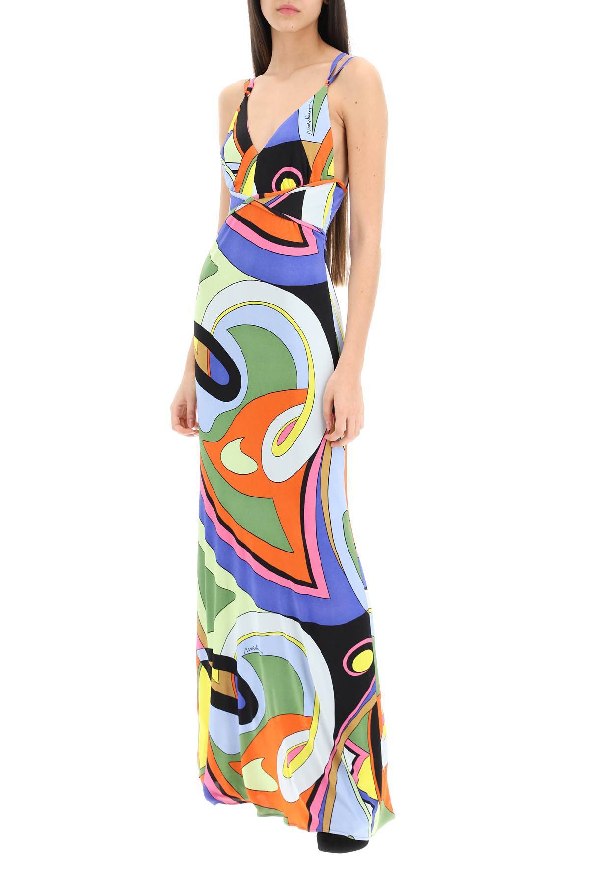 Shop Moschino Multicolor Printed Jersey Maxi Dress